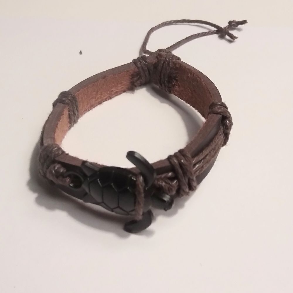 Men's leather bracelet turtle brown New c9‎